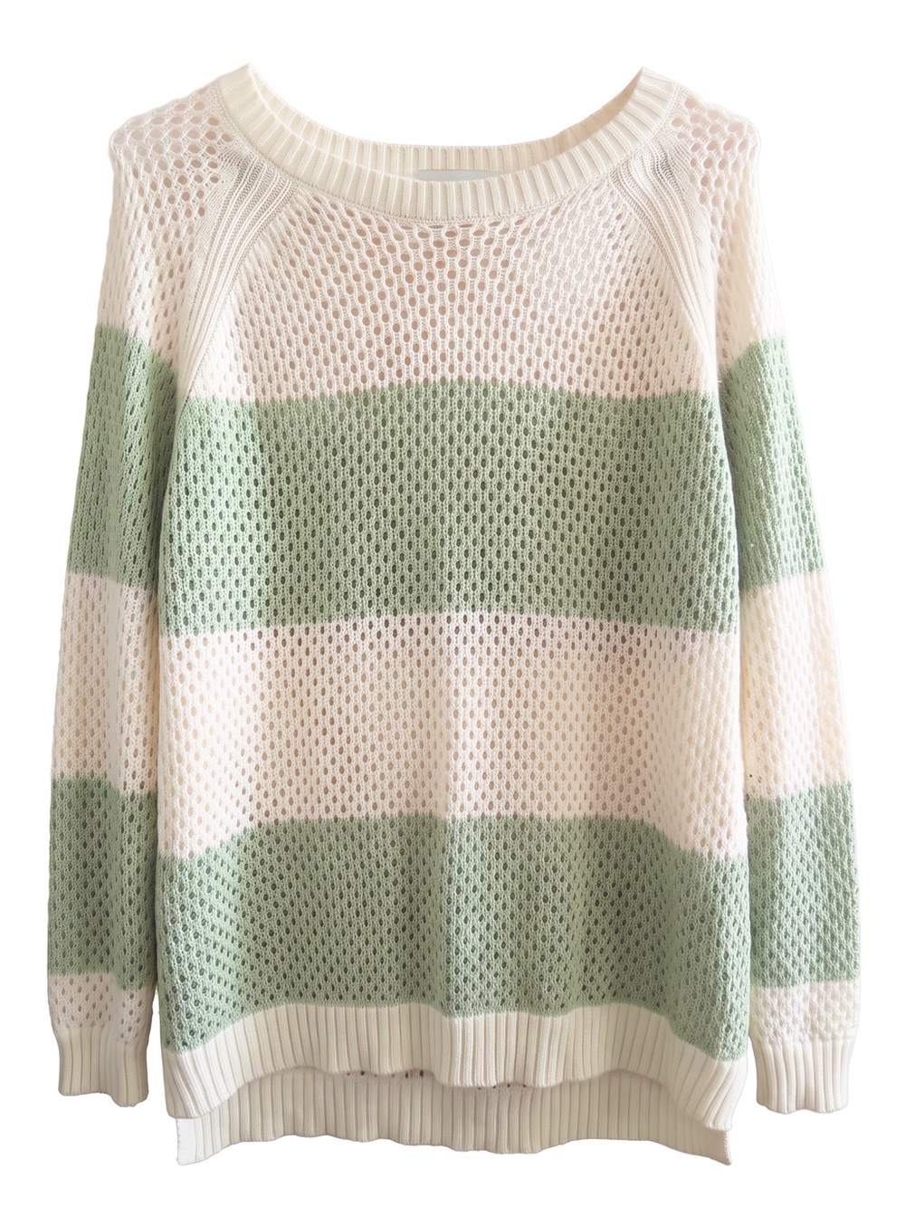 Able Open-Knit Crewneck Sweater in White & Sage